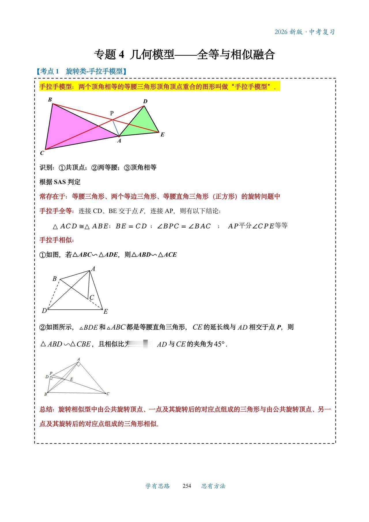 中考数学培优——全等与相似综合1、手拉手2、半角模型