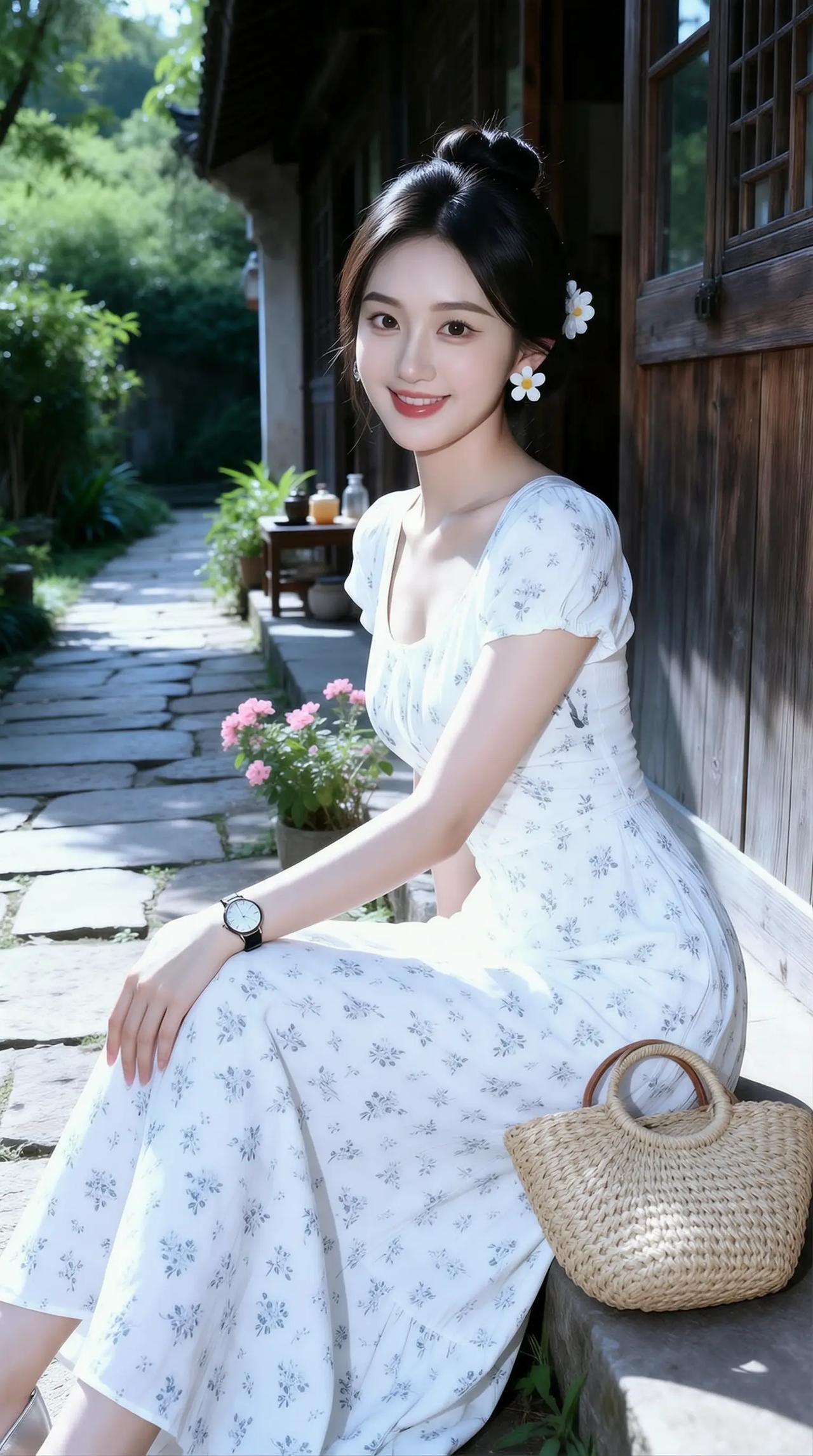 白裙飘飘，花海相伴，感受自然之美！