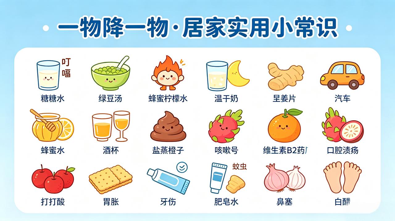 一物降一物·居家实用小常识1. 频繁打嗝：冲饮白糖水舒缓2. 燥热上火：