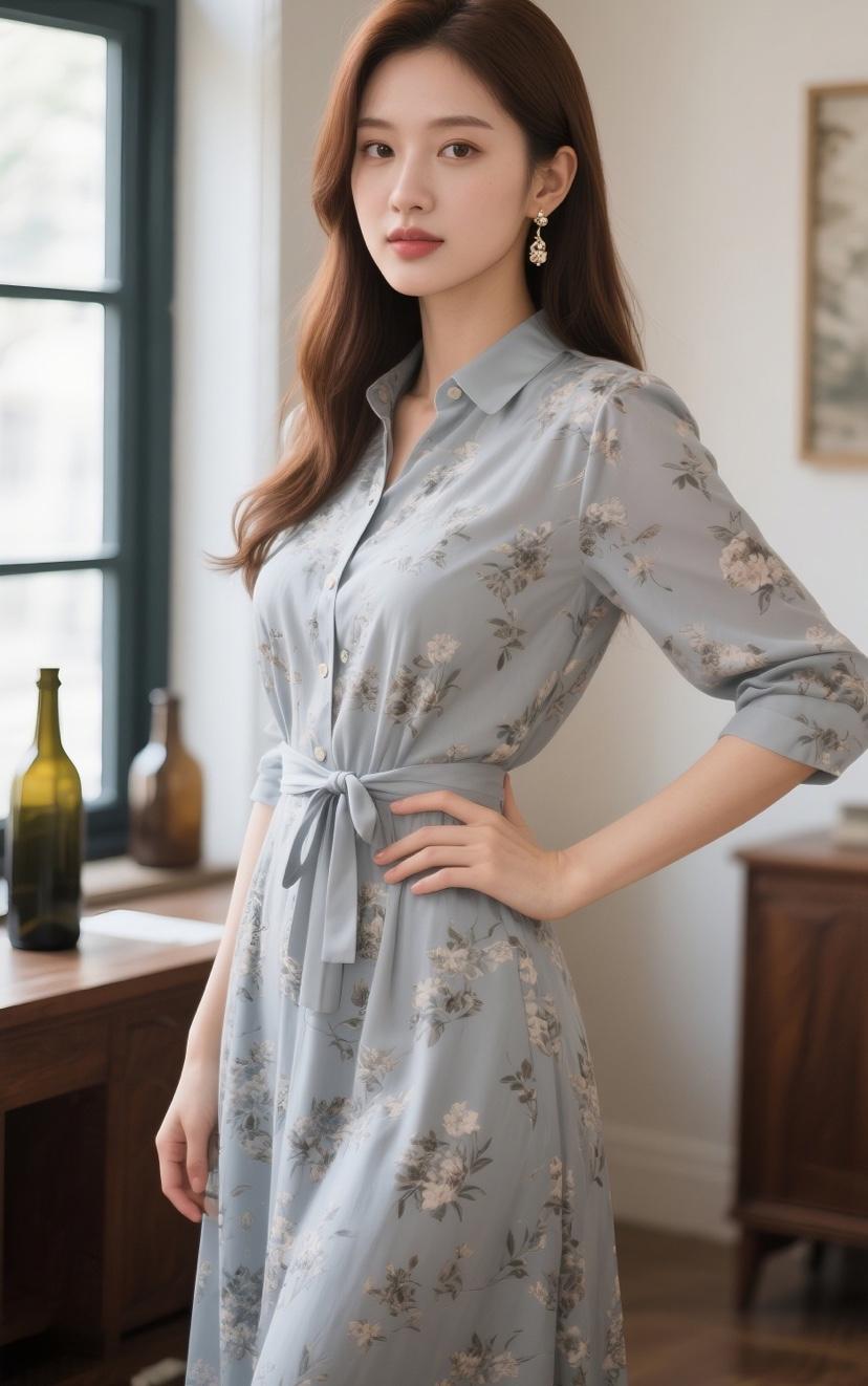 优雅蓝花连衣裙，复古风情的完美演绎…就随便来一个吧，词穷…[捂脸哭][捂脸哭]