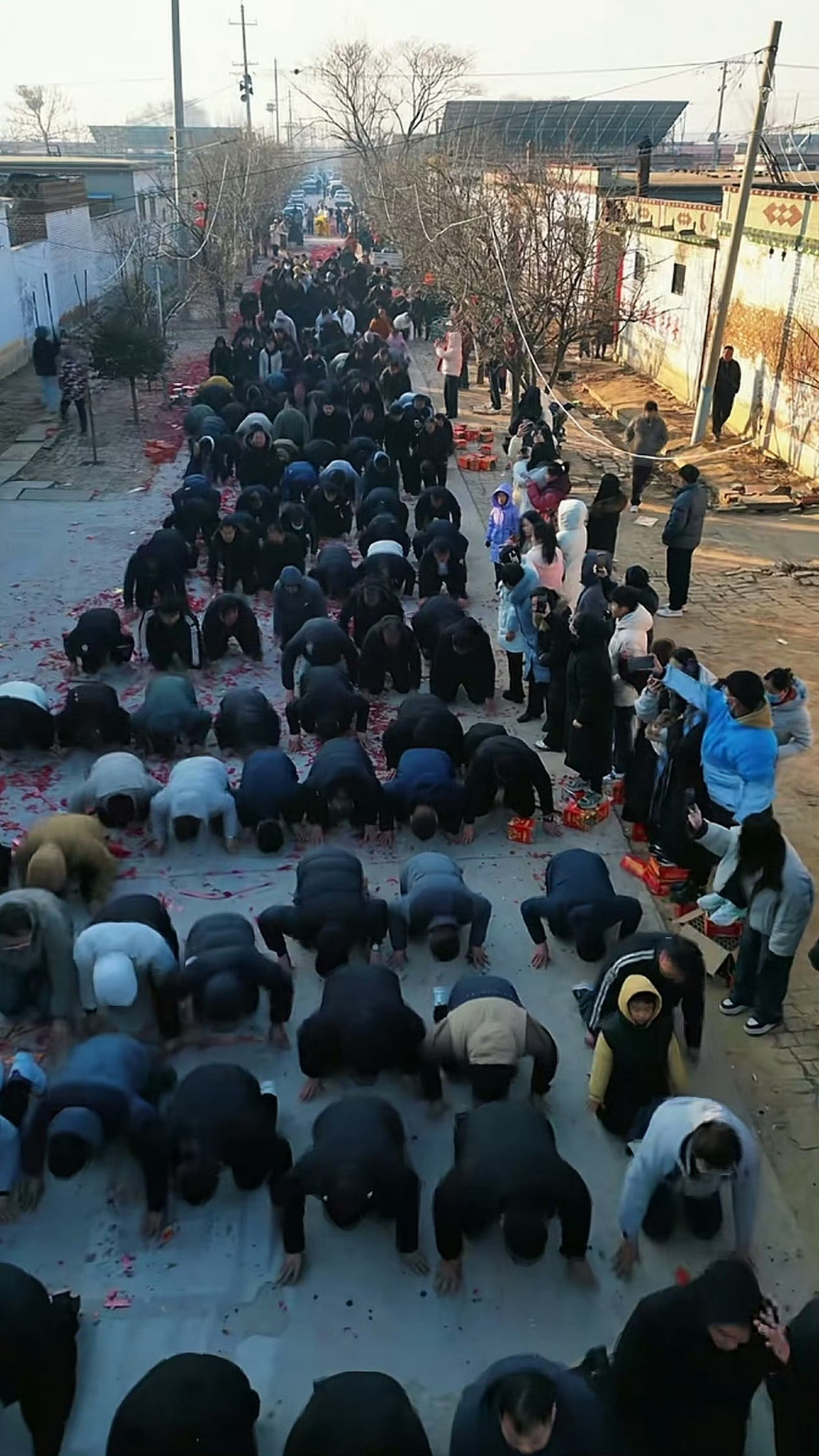 山东一村600多人集体磕头拜年我是山东滕州人，属于鲁西南地区。从小就拜年磕头，大