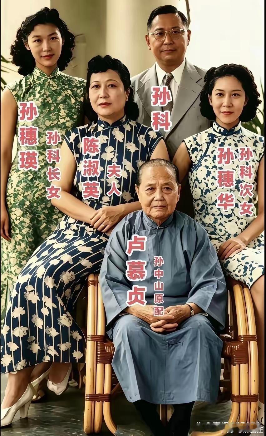 孙中山的原配夫人、儿子孙科和孙女。