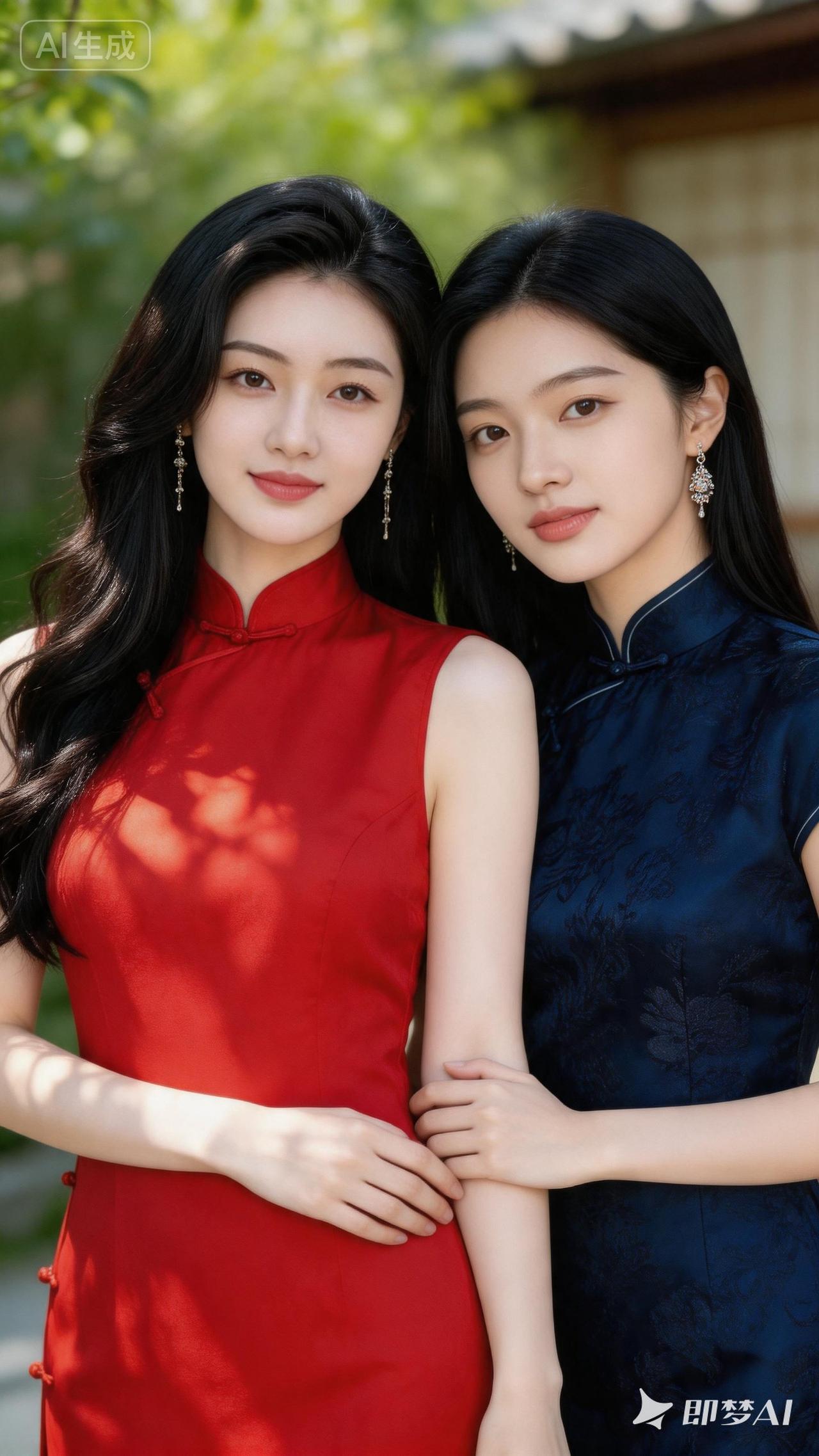姐妹情深，红蓝相映，美不胜收！💕💕