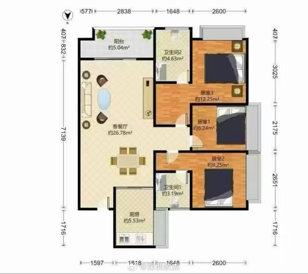 南山西丽大学城22年次新，深铁阅山境97平大三房，一口价565万。单价565/9