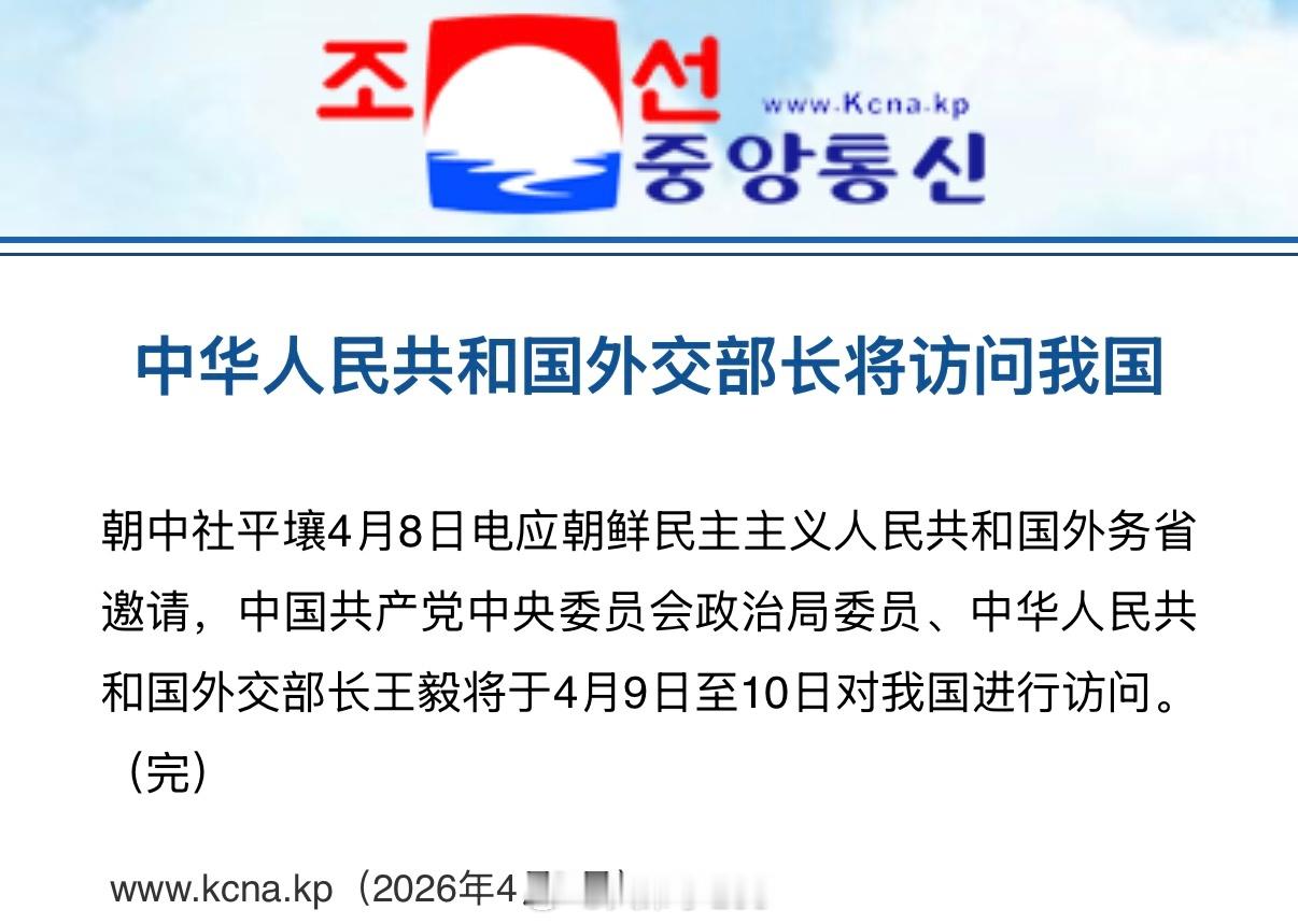 王外长4月9日至10日出访朝鲜