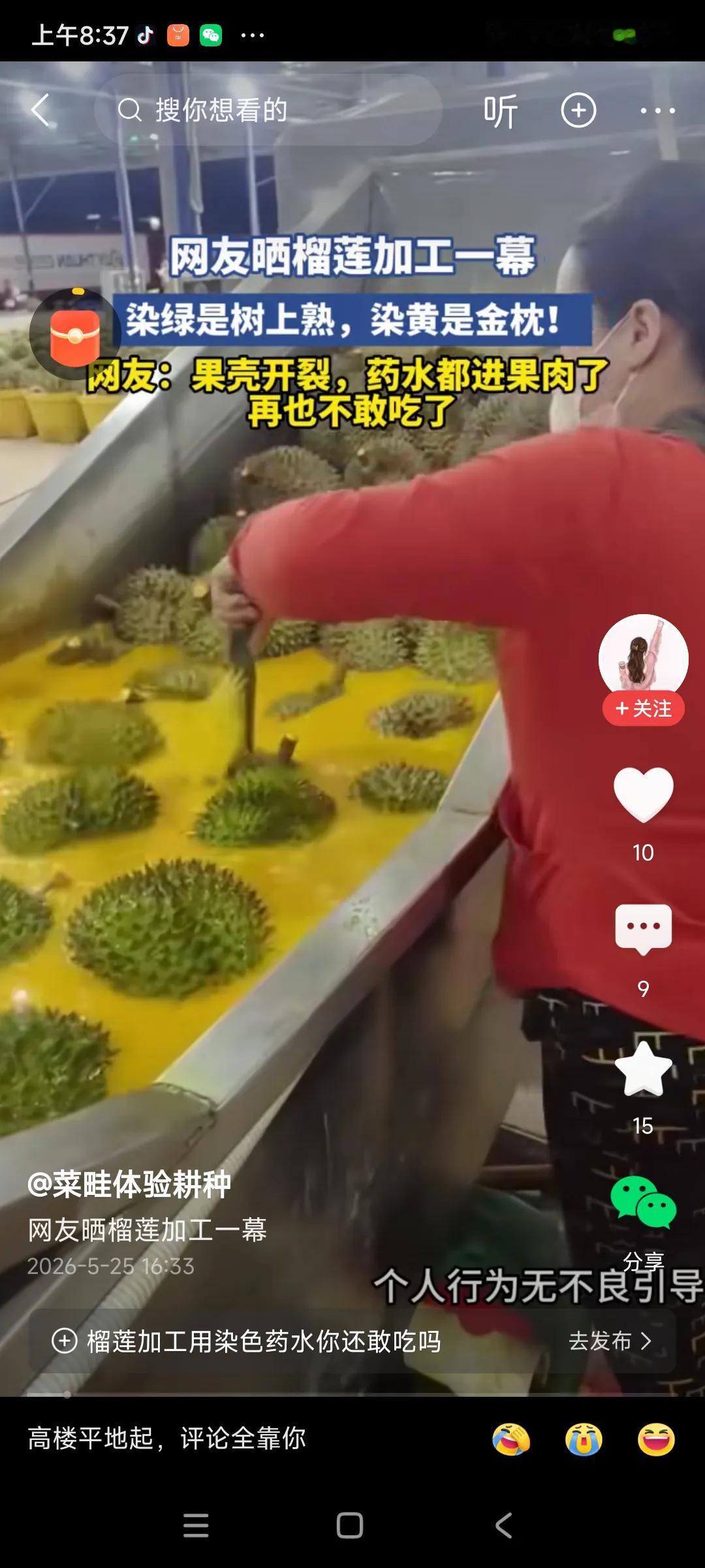榴莲加工有黑幕，据说是泡过的，也不知道真假，[捂脸哭][捂脸哭]我是很少吃，又太贵