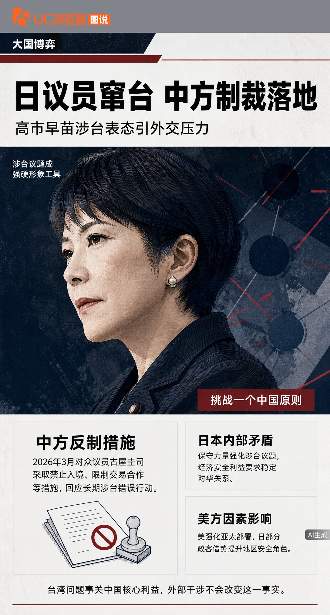 日本议员团窜台，中方反制闪电落地：禁止古屋圭司入境并限制交易。高市早苗虽未直接被点名，但其涉台强硬表