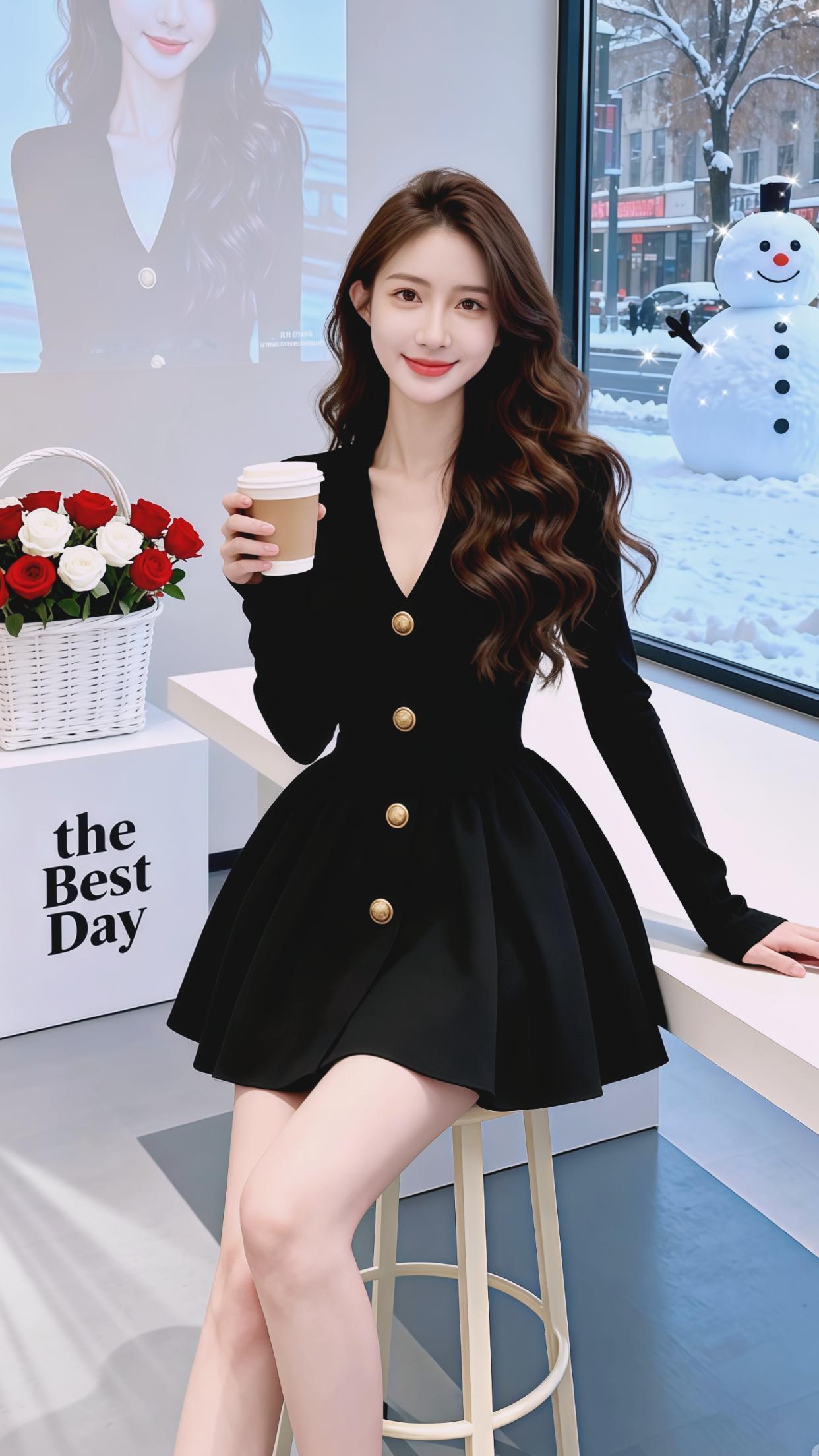 穿搭时尚花苞连衣裙法式