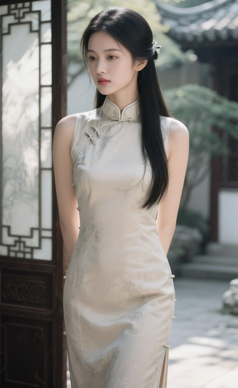  一袭旗袍，一梦芳华，江南风月尽在眉眼间，青砖古巷，旗袍摇曳，藏着东方独有的温柔