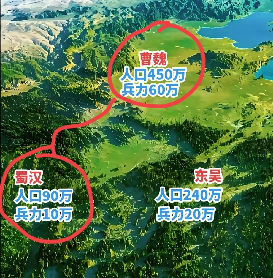 原来诸葛亮输得不冤，三国时期的曹魏人口约有450万，而蜀汉仅有90万人口，这是5