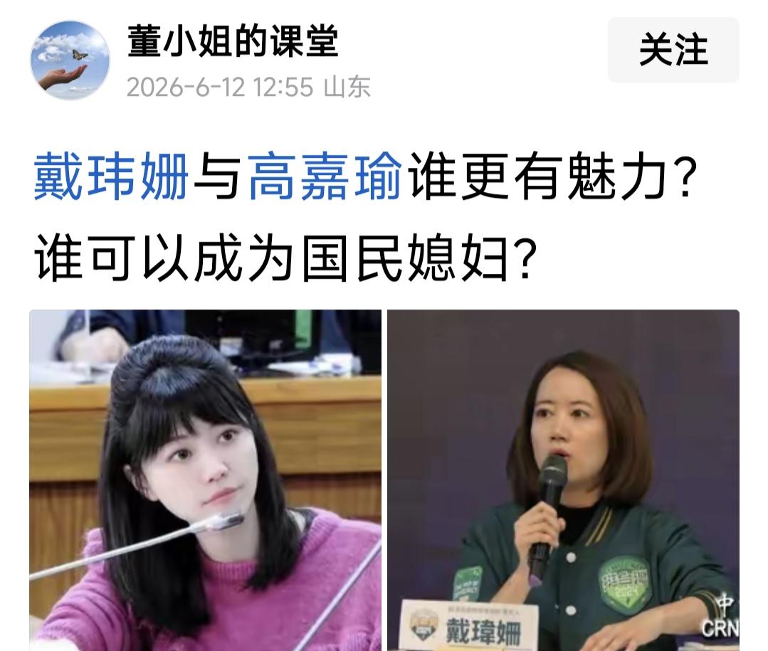 她们是两个民进党女台独分子高嘉瑜和戴玮珊，谁愿意让台独顽固分子成为他们的国民媳妇