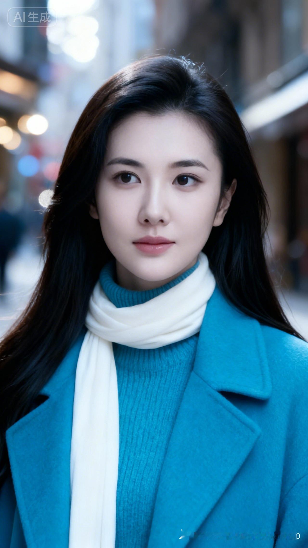 冬日穿搭指南：蓝色大衣+白色围巾，温暖又时尚！🌨️👗👒