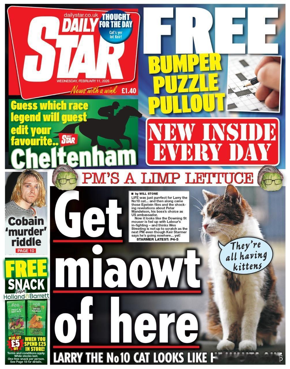 🇬🇧《每日星报》通过肢体语言判断，唐宁街10号的猫咪拉里正翘首期盼着斯塔默的