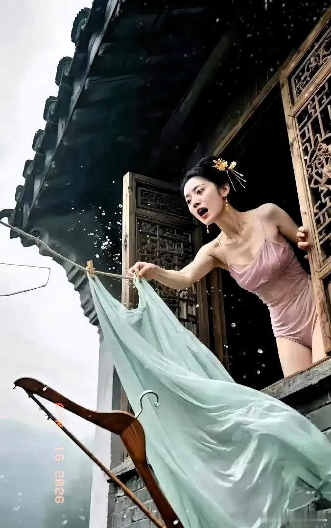 穿成这样收衣服合适吗