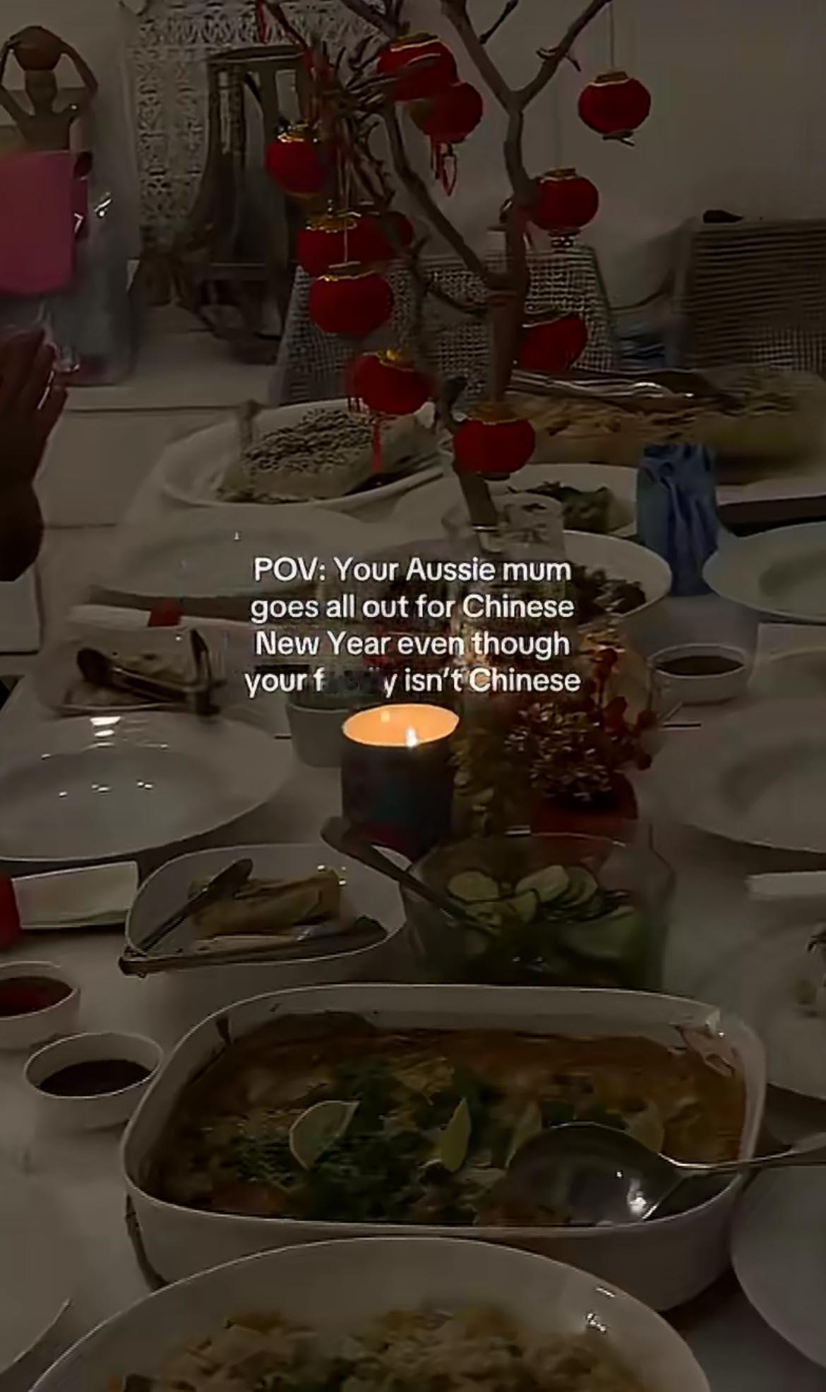 这才是文化输出的正确打开方式白人家庭一家人过春节做中餐，挂红灯笼