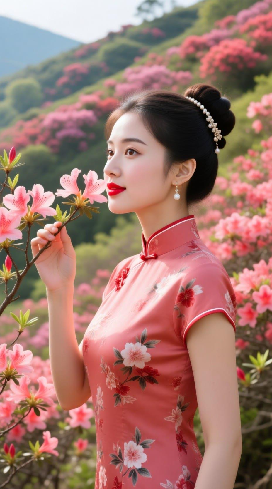 花间美人笑，红妆映春光。