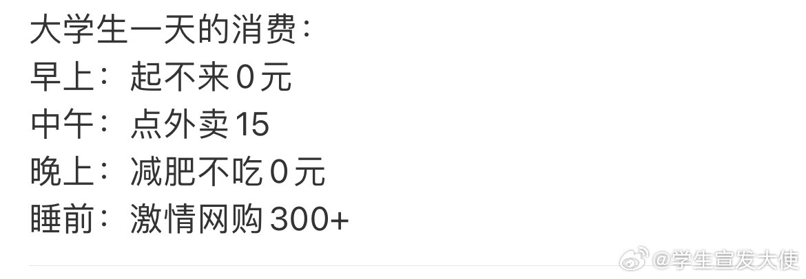 大学生一天的消费：​​​