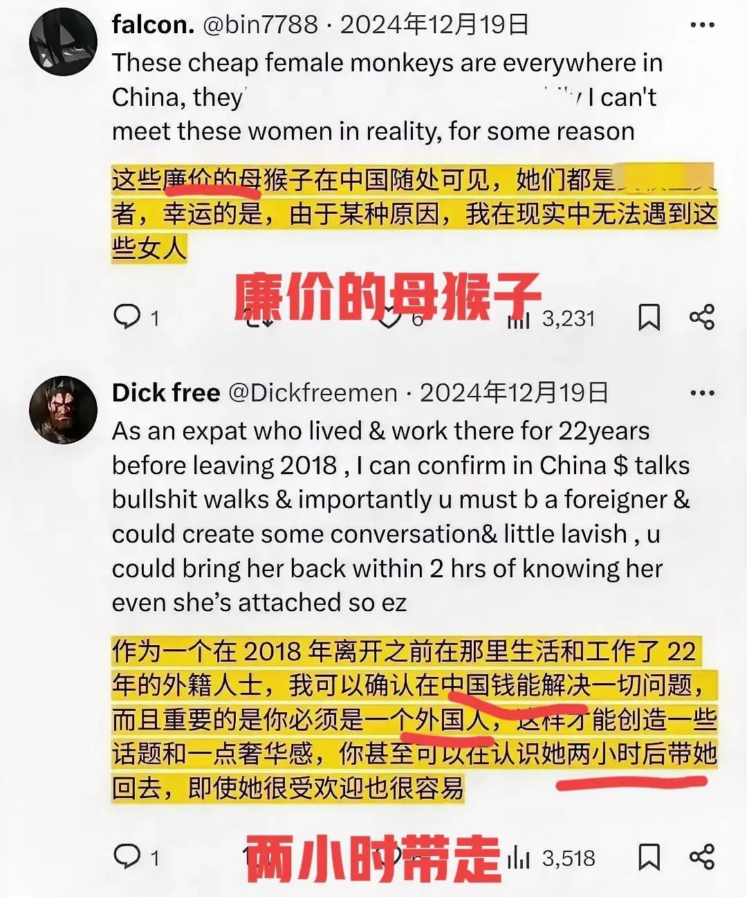 靠！国内小仙女看见了吗？外国人是怎么评论你们的：“母猴子！用钱就能带走，两个小时