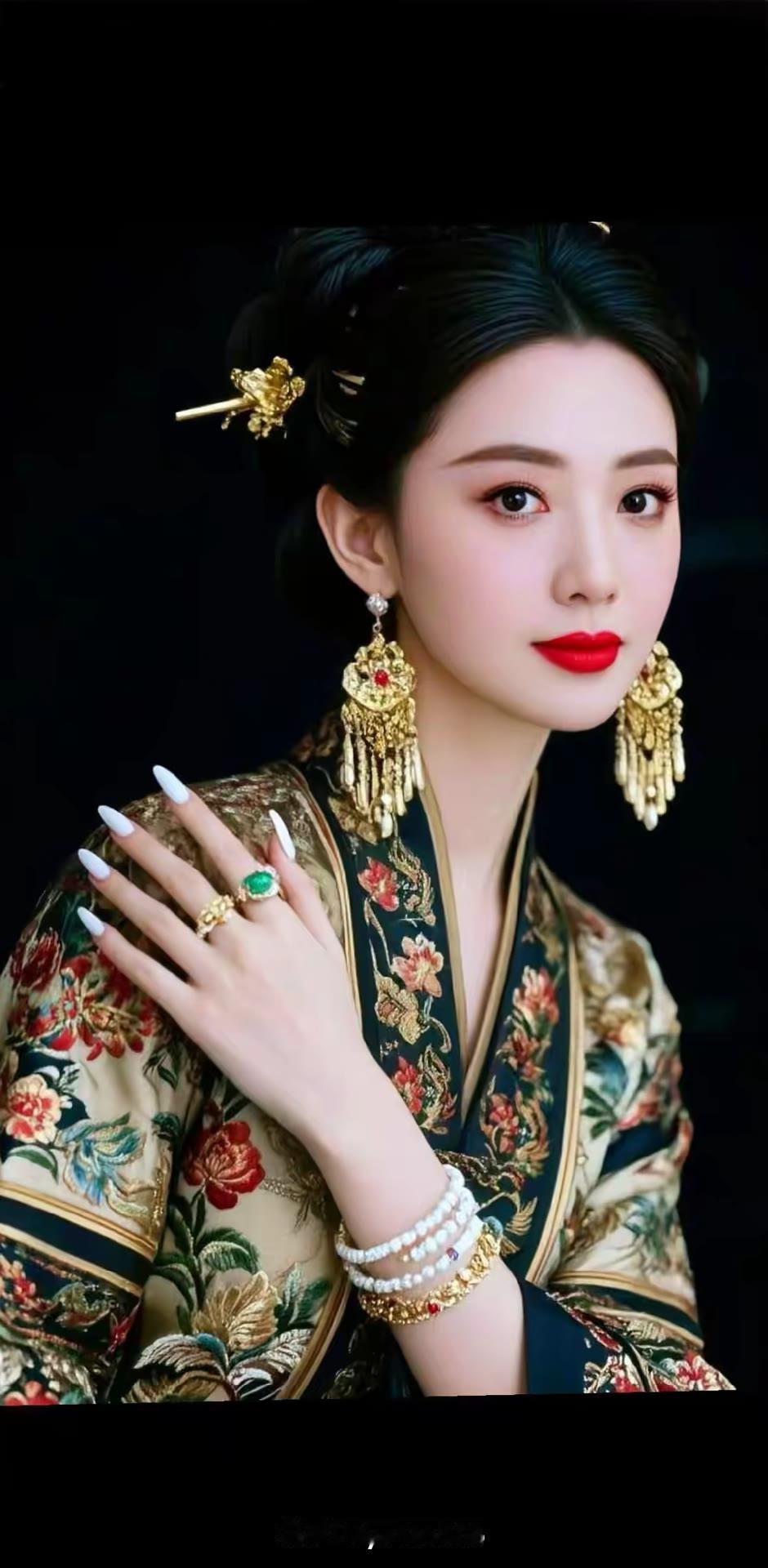 古典美人，华丽妆容，珠宝闪耀，惊艳时光。