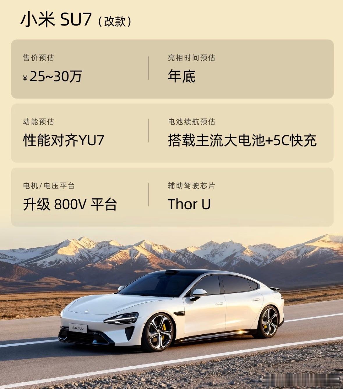 目前改款SU7升级点不少，1，ThorU芯片的升级，从节奏看也有可能升级到禾赛