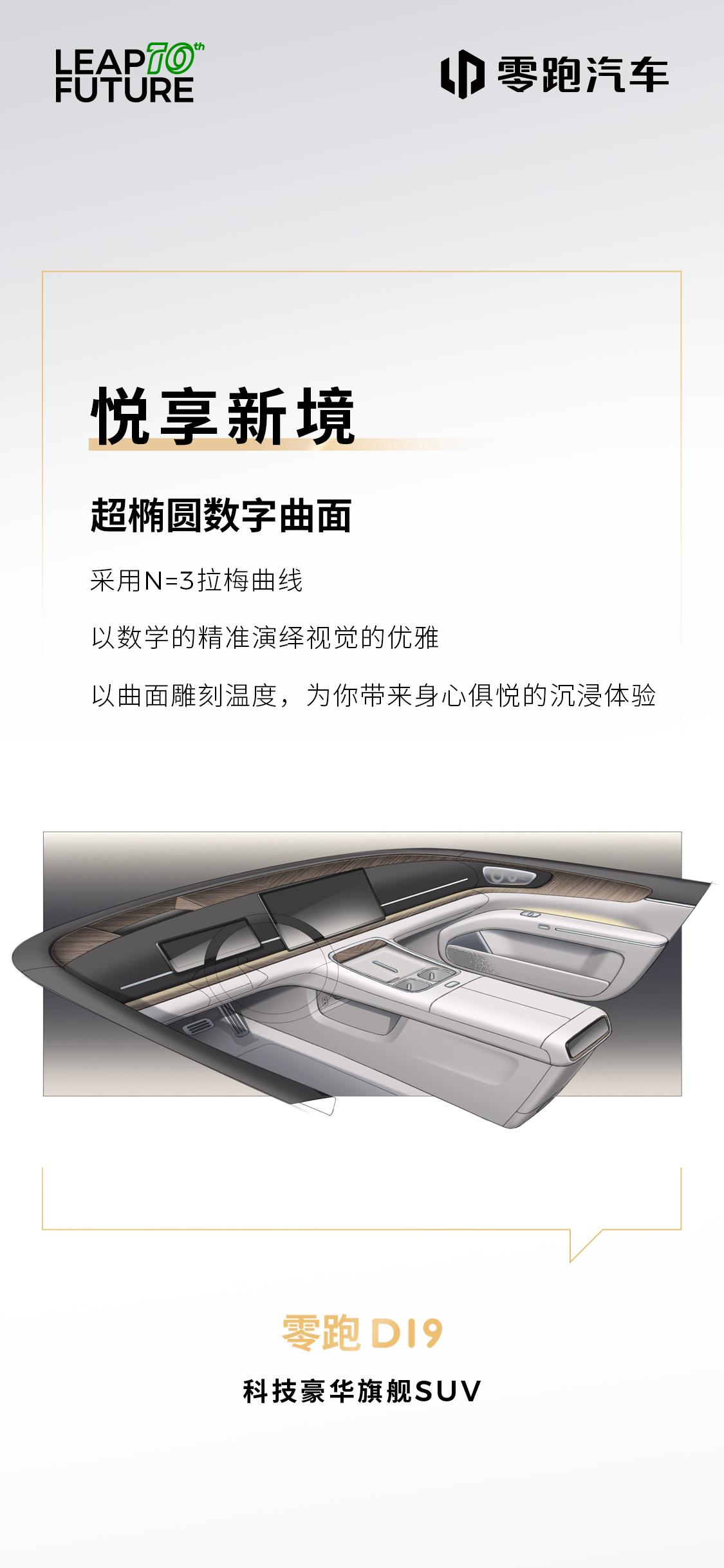 零跑D19内饰设计「宣发图」，和目前在售的车型比，还是有一些细节变化的，比如开门