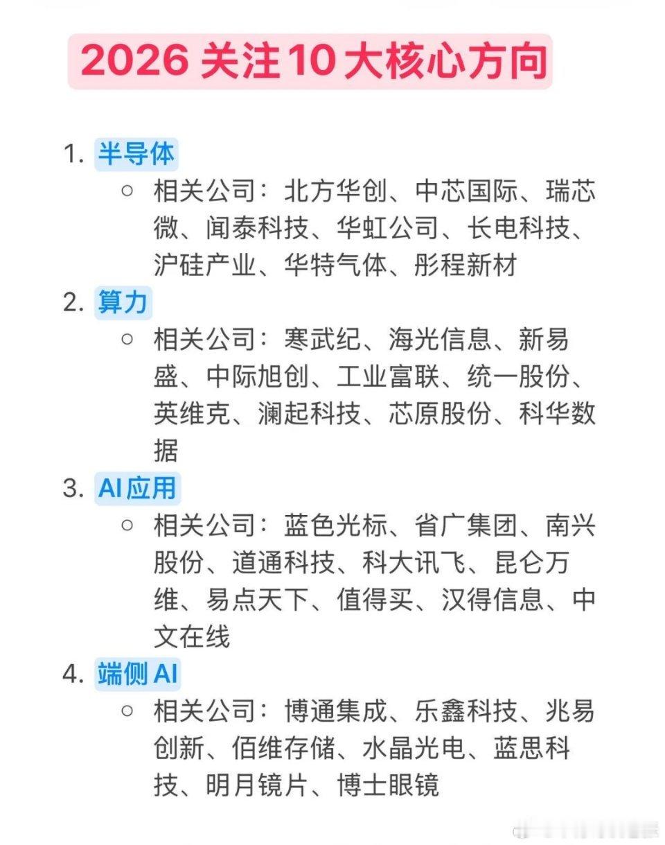 2026年炒股的10大核心方向很值得关注。市场机会主要在“高成长主线”和“低估值