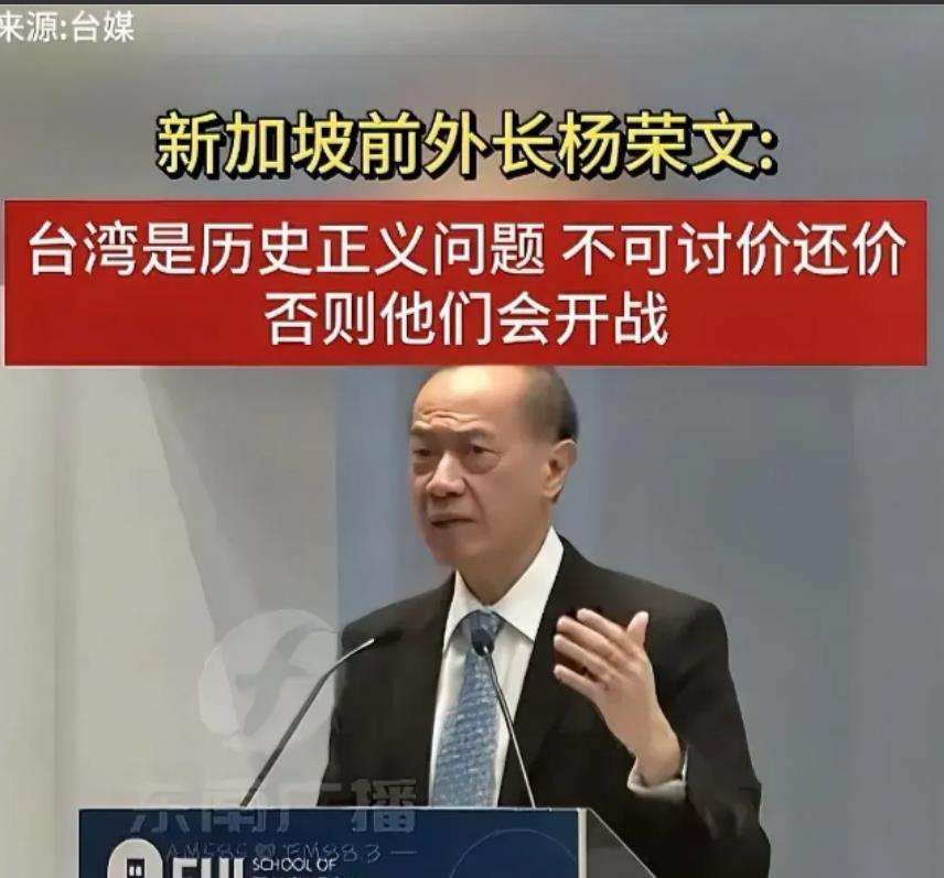 新加坡前外长杨荣文说，“如果发生强制统一的情况，台湾选择留下来的会慢慢适应的。中