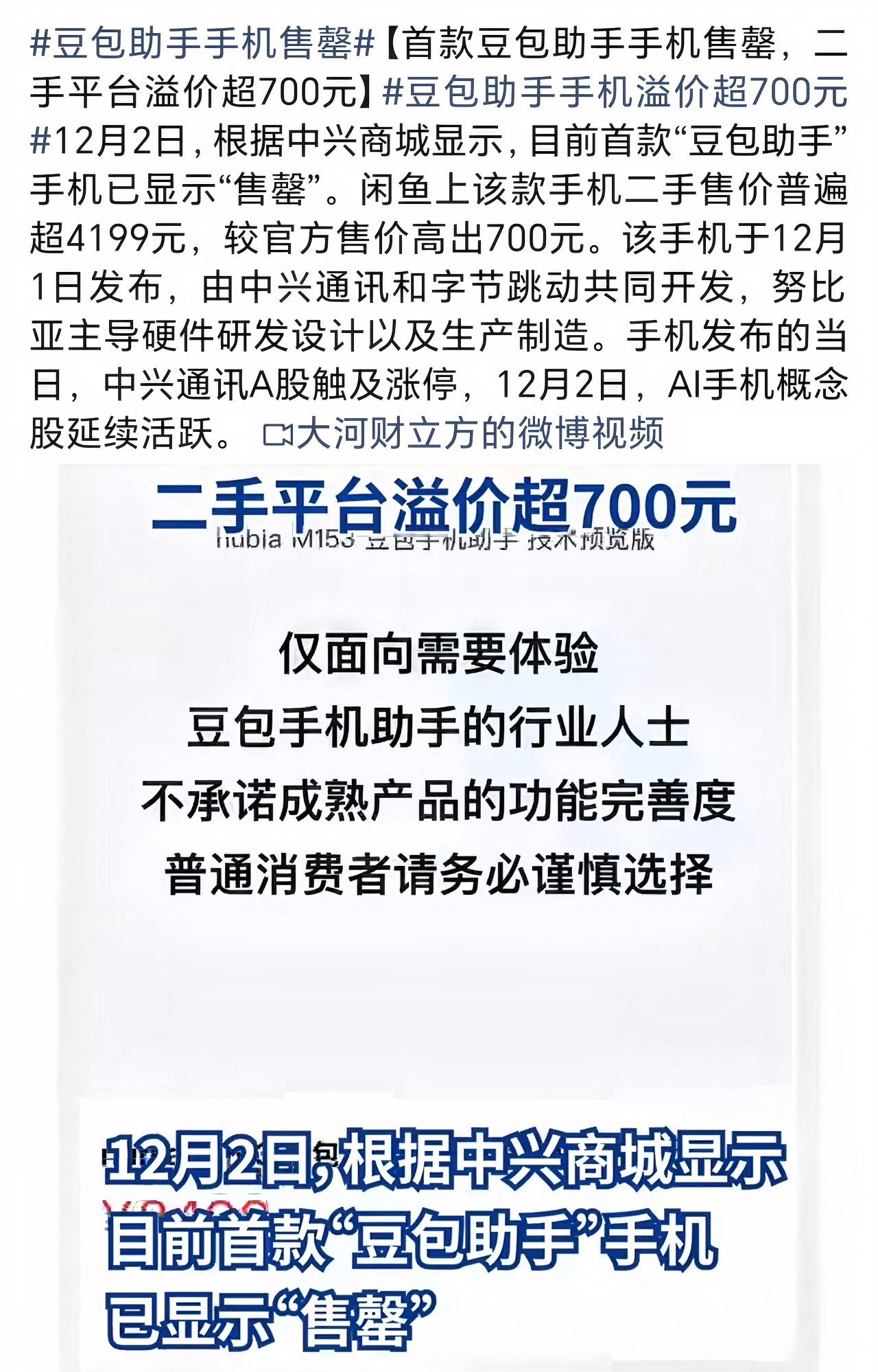 近来，豆包助手手机热度极高，但其溢价情况却差强人意。由中兴通讯与字节跳动联合打造