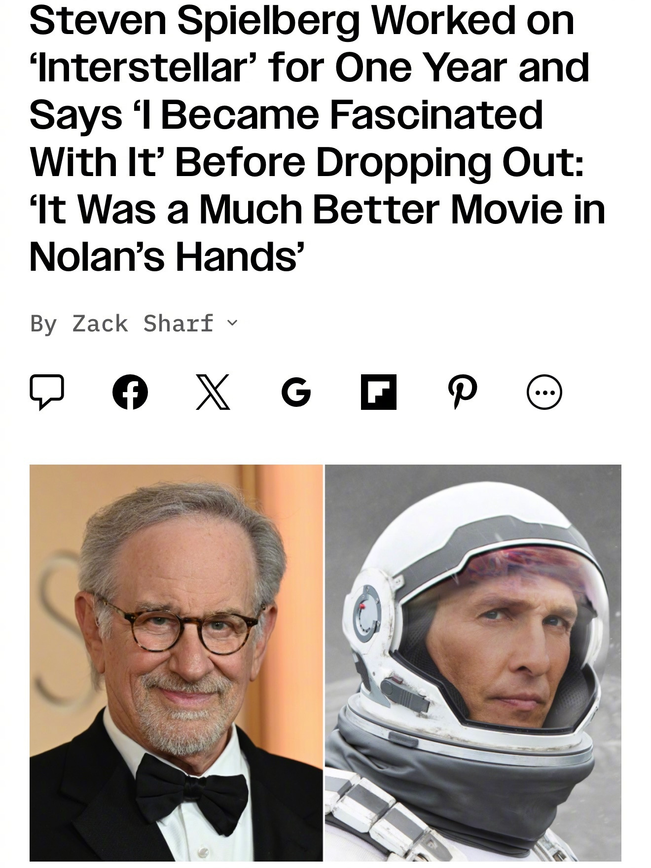 《星际穿越》原定导演是斯皮尔伯格。史蒂文·斯皮尔伯格近日透露，他曾参与执导《星际