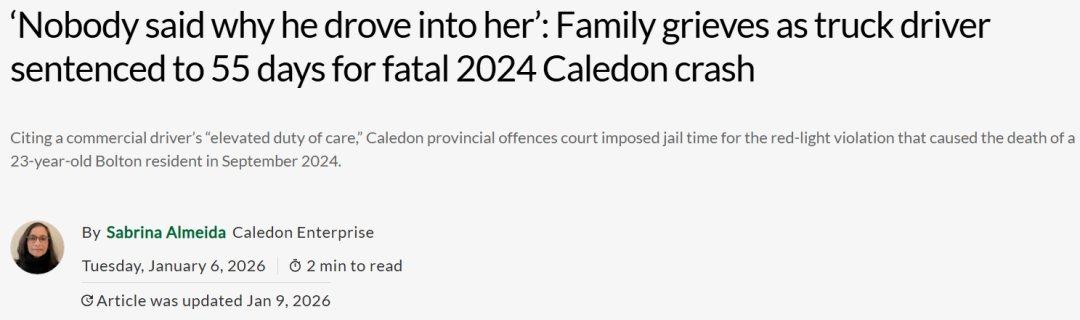 在加拿大，一个不会说英语只会说锡克语叫辛格的印度裔大货司机，闯红灯撞死一个23岁