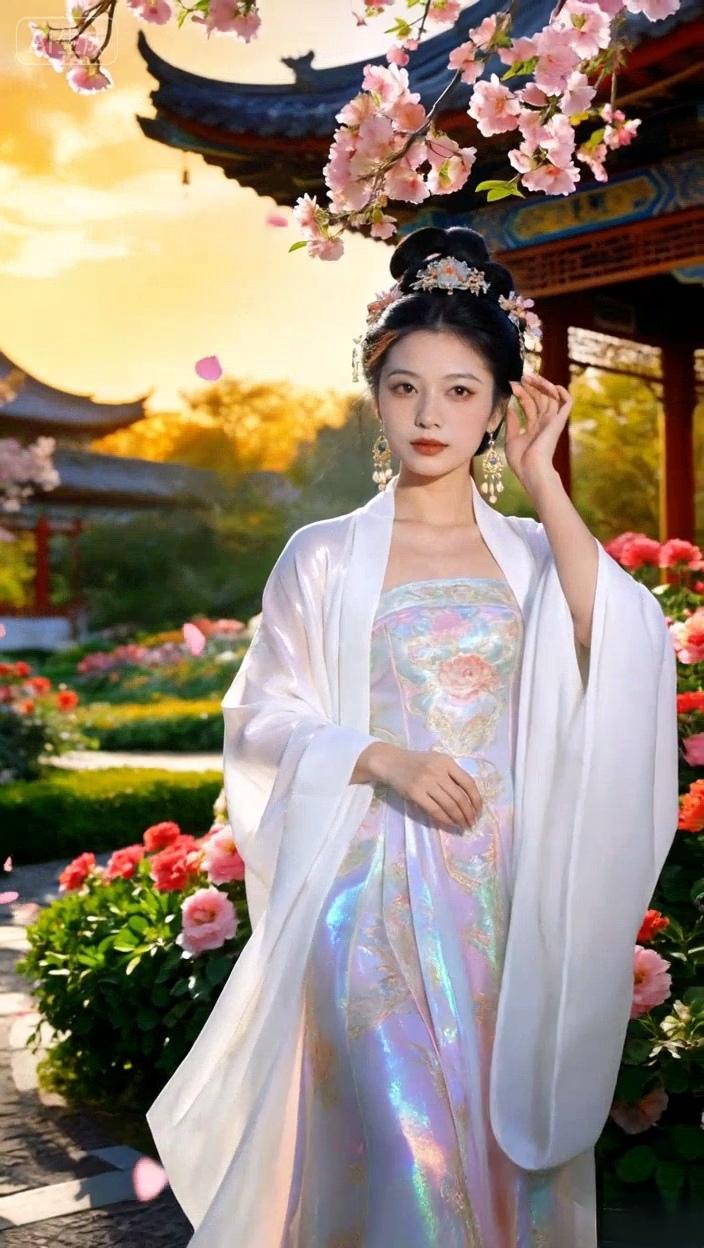 七绝●春暖花开/古韵翠绿鲜红百卉开，风光旖旎引人来。亭台彩柱相辉映，