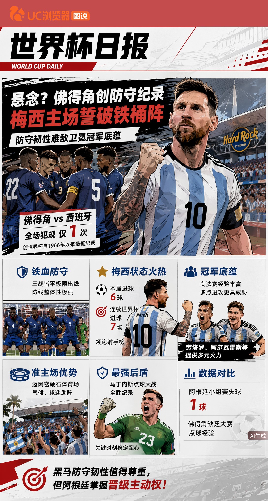 悬念？佛得角创防守纪录，梅西主场誓破铁桶阵