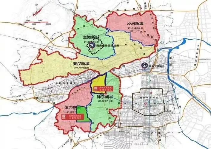 西咸新区地跨西安、咸阳两市，下辖五大新城和能源金贸区，能源金贸区又分为上林路能源