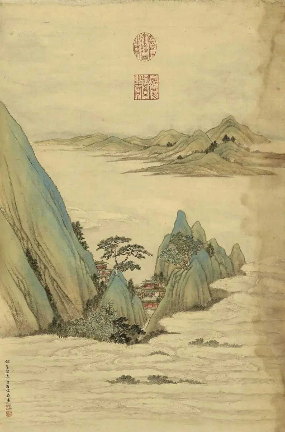 清唐岱《仿二十四家山水图》。唐岱（1673年—1752年后），字毓东，号静岩、