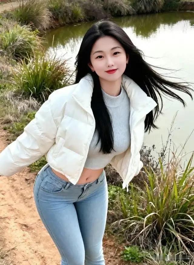 阳光下的甜美少女，微风轻拂发梢，享受自然美好时光。牛仔穿搭