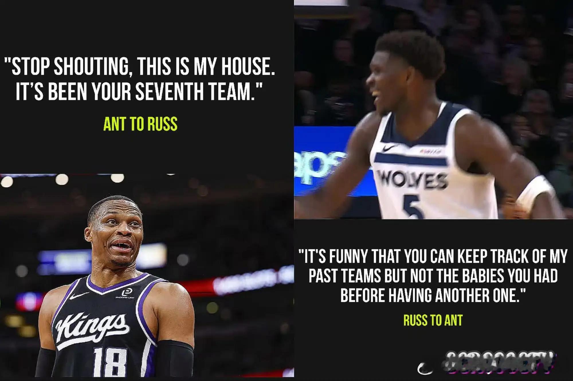 威少和华子趣味互怼：--爱德华兹对威斯布鲁克说：“别嚷嚷了，这是我的主场。这已