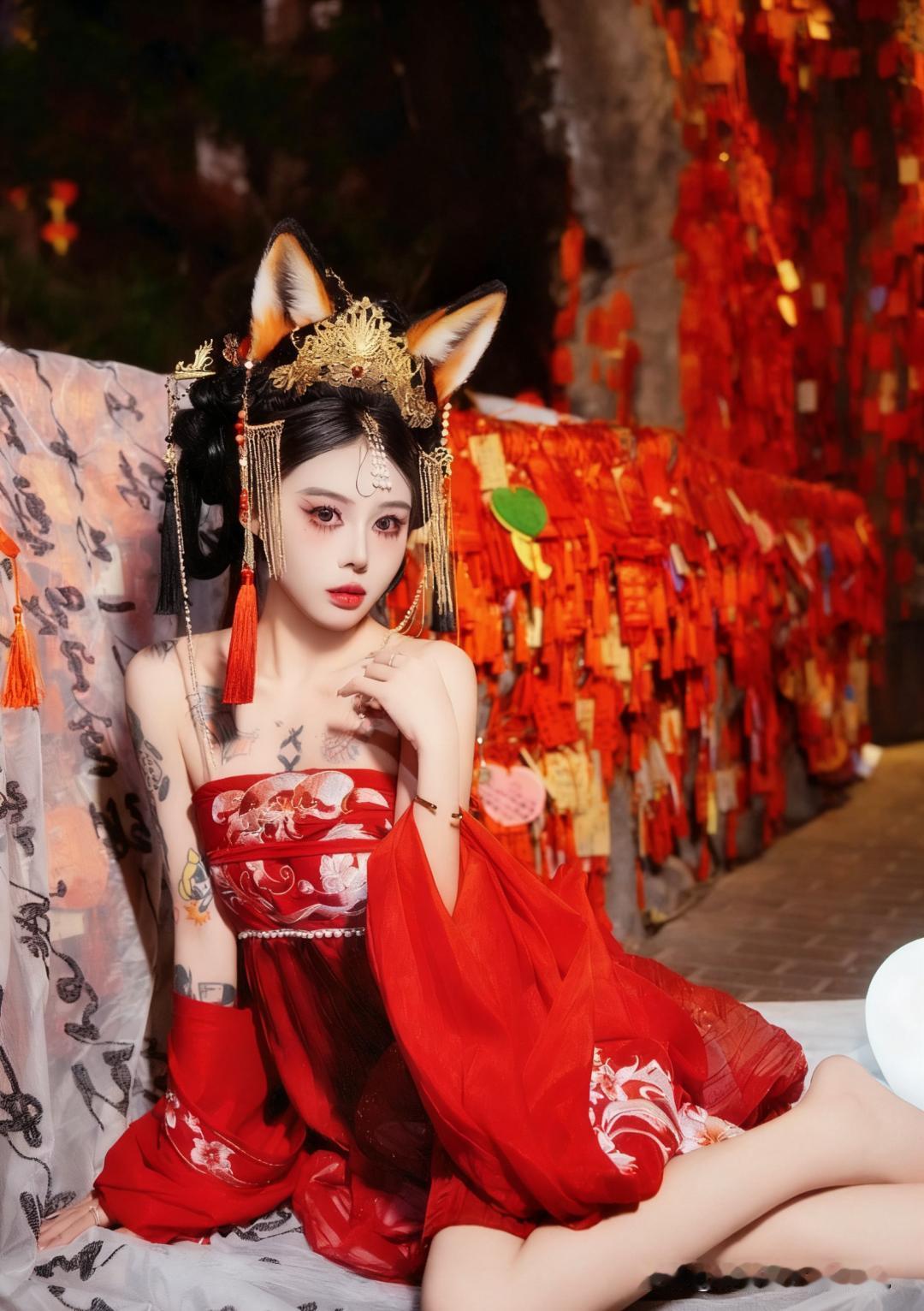 红妆狐耳，神秘又撩人！这组国风写真美到犯规，每一帧都是视觉盛宴。古风狐缘写真国