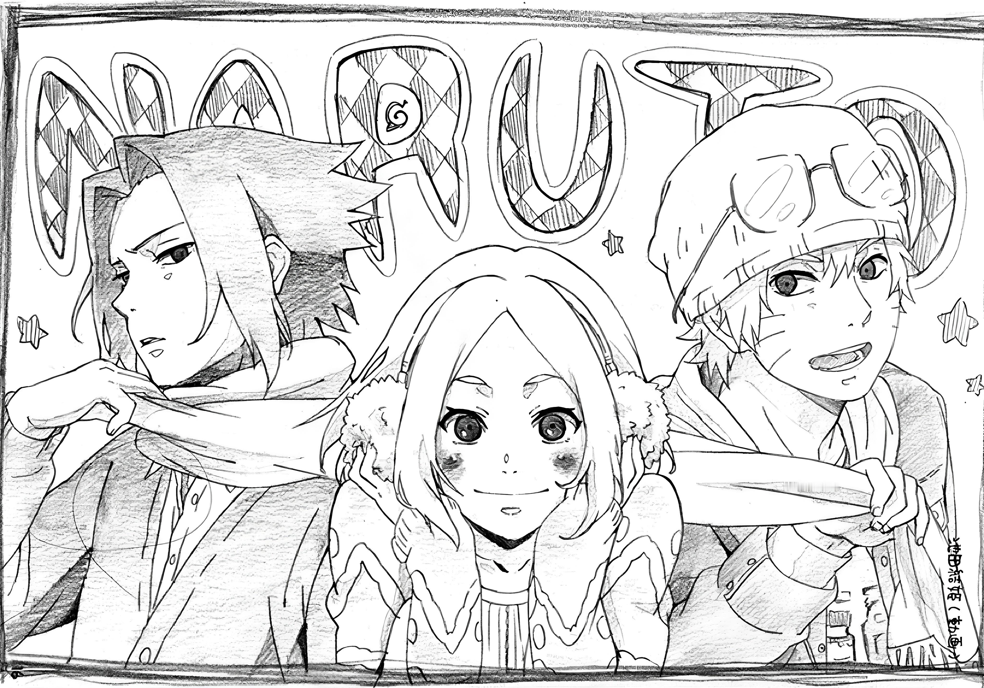 火影忍者动画师池田结姬绘制的第七班火影忍者第七班​​​