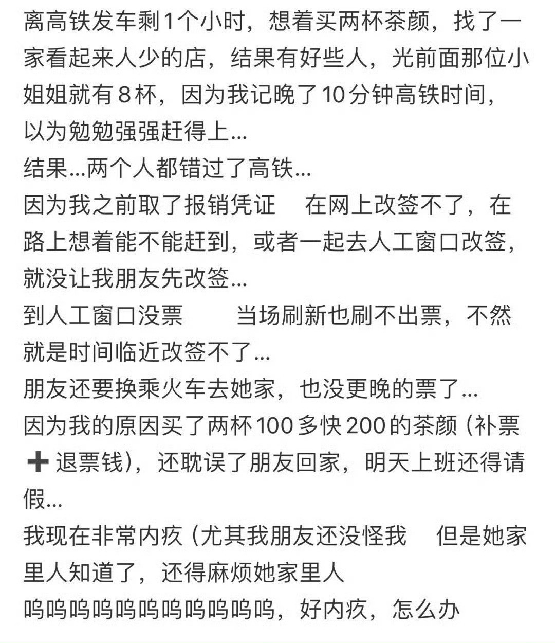 因为我的原因和朋友都没赶上高铁