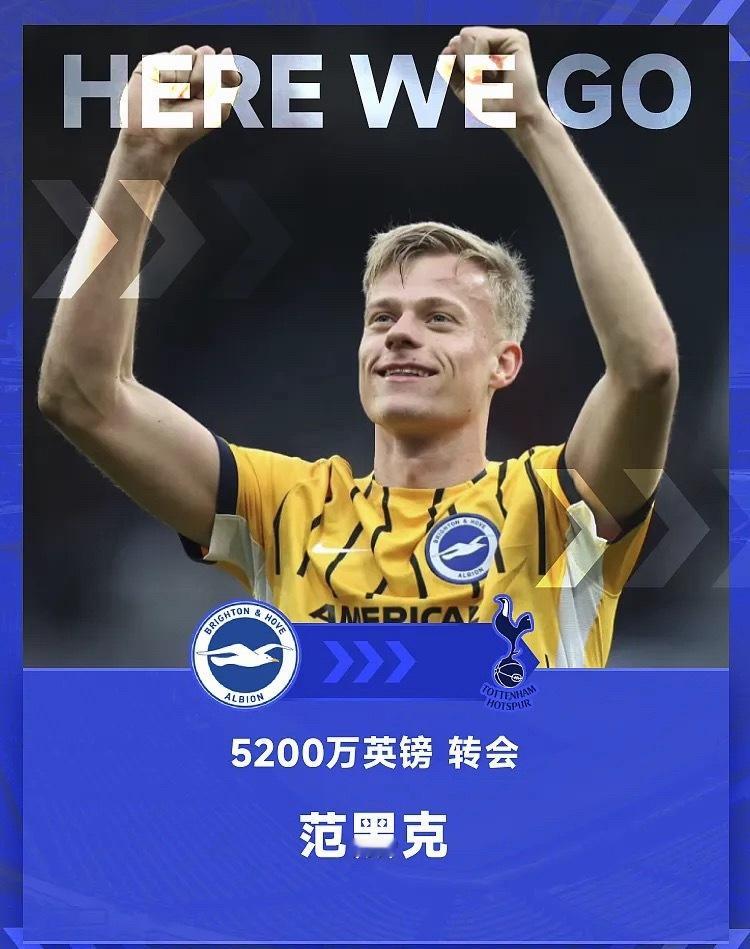 Herewego!罗马诺和DO均确认，热刺签下荷兰国脚、布莱顿中卫范黑克，