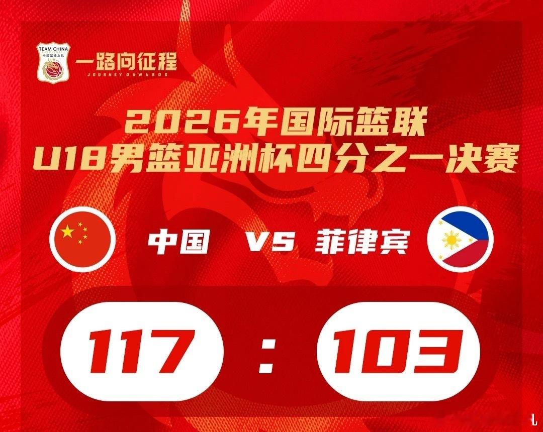 在8月21日进行的2026年FIBAU18亚洲杯1/4决赛中，中国U18男篮以