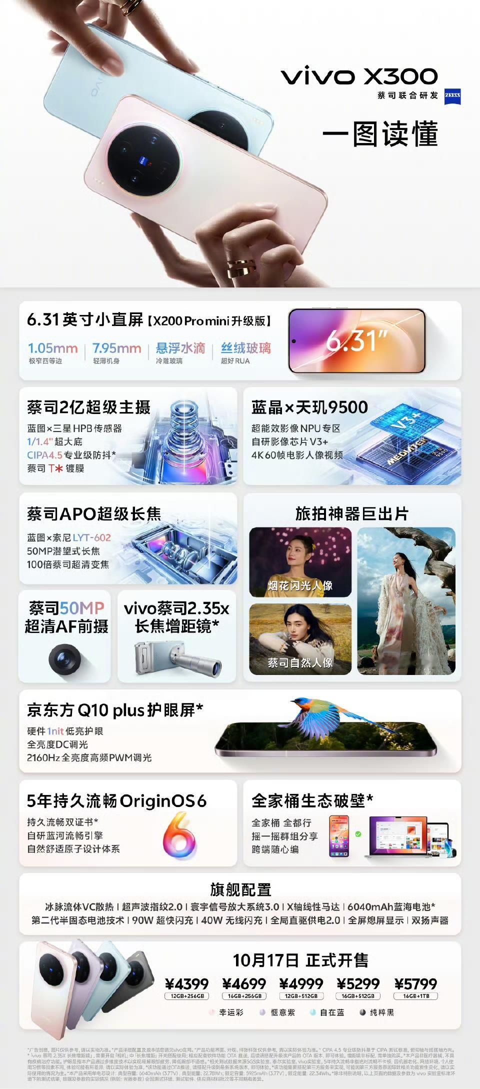 vivoX300系列定价极具诚意，是同档性价比标杆。标准版：4399元起，