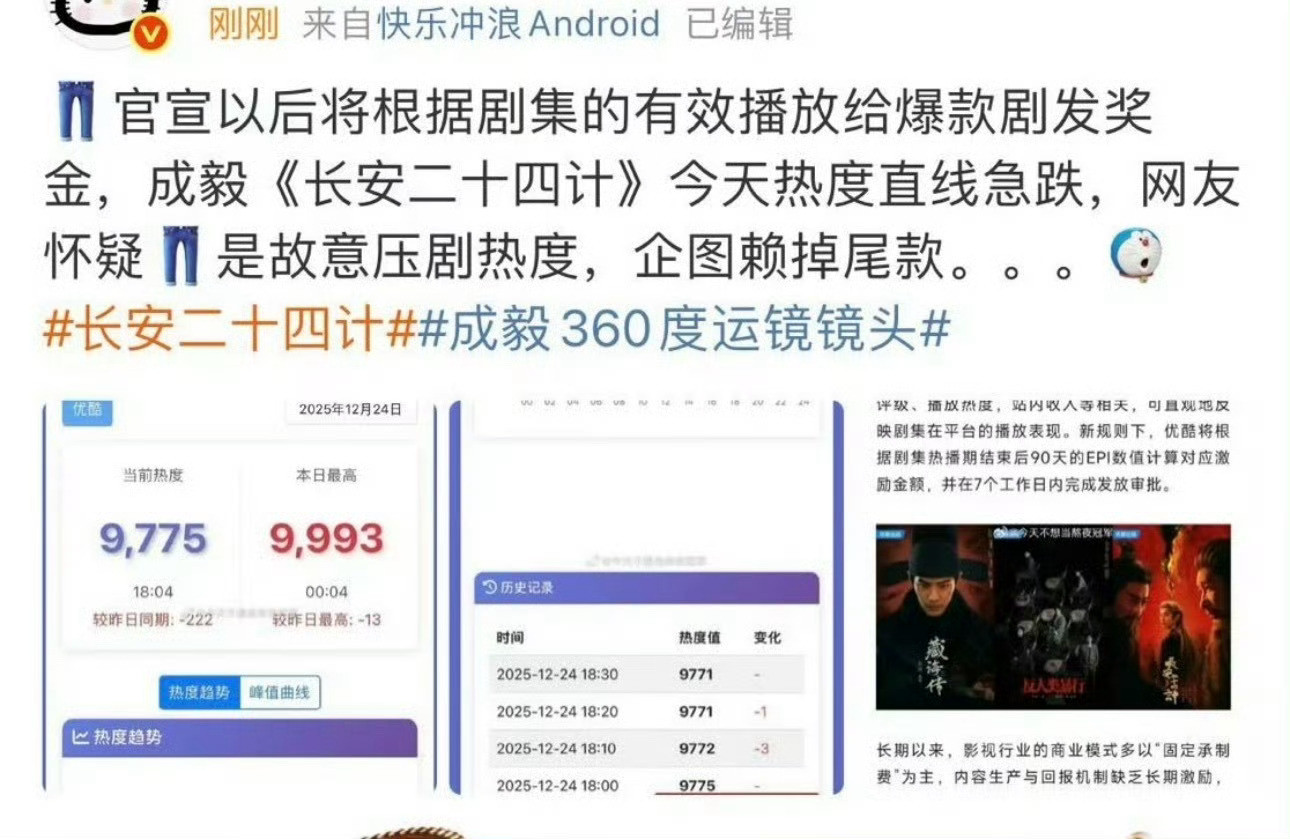 ……完成破w之后，热度火速下坠，之选下降，就说这个24计是纯粉丝剧没有观众入场吧