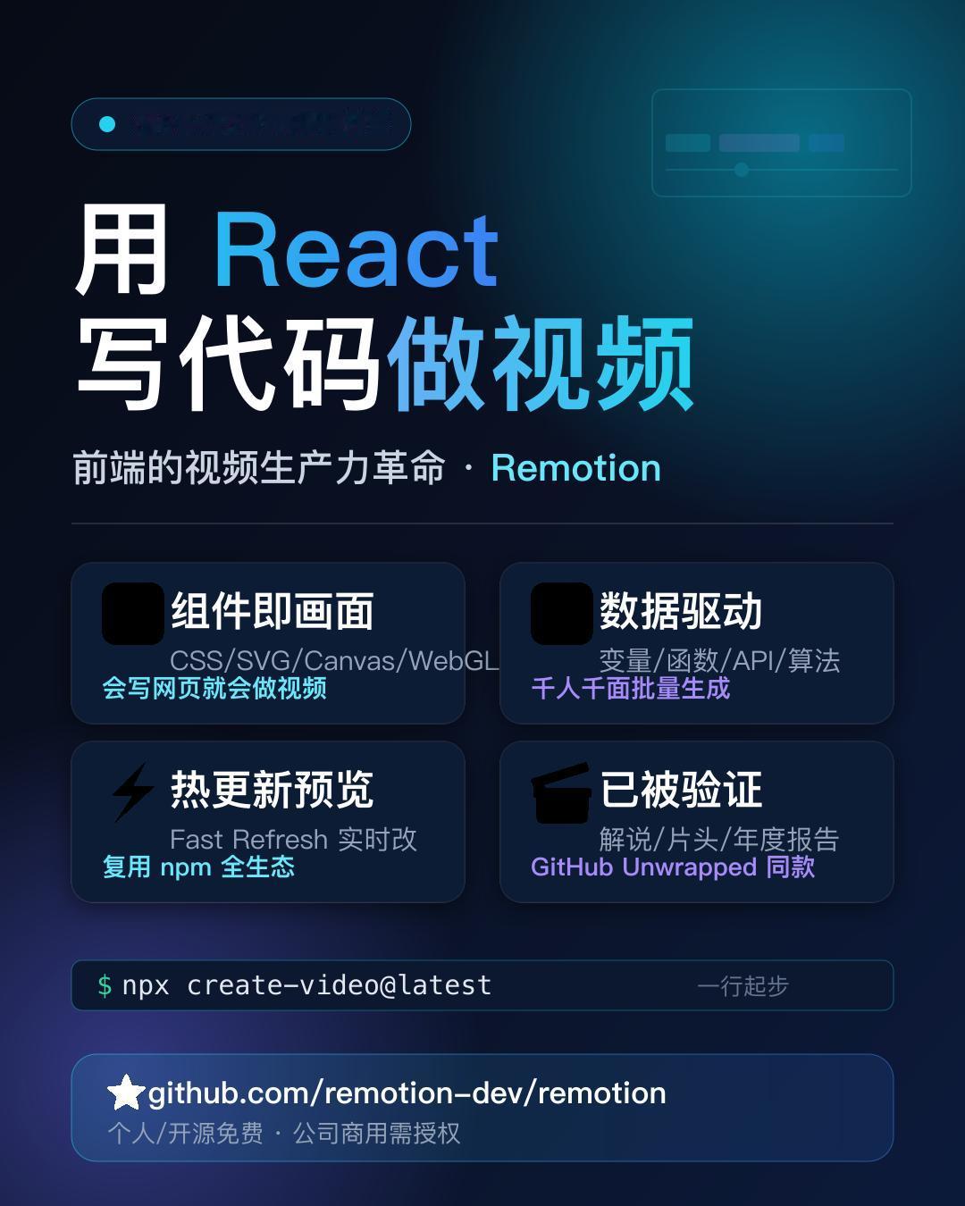 51k星神级项目！前端程序员居然可以用React写代码做视频这个脑洞我