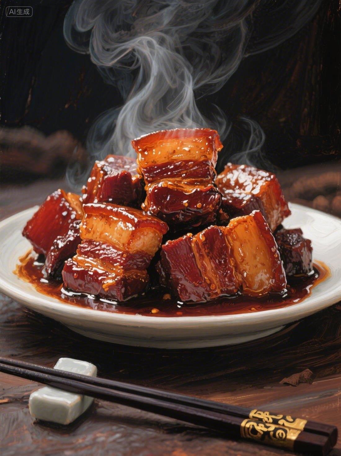 隔屏香—诱人的红烧肉红酥剔透韵悠长，热气蒸腾绕案梁。未品已然涎欲滴，隔屏犹觉