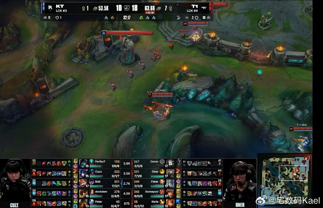 KT对战T1也是离谱，眼看着T1真要夺冠了，Faker是有点玄学在S赛上的。多兰