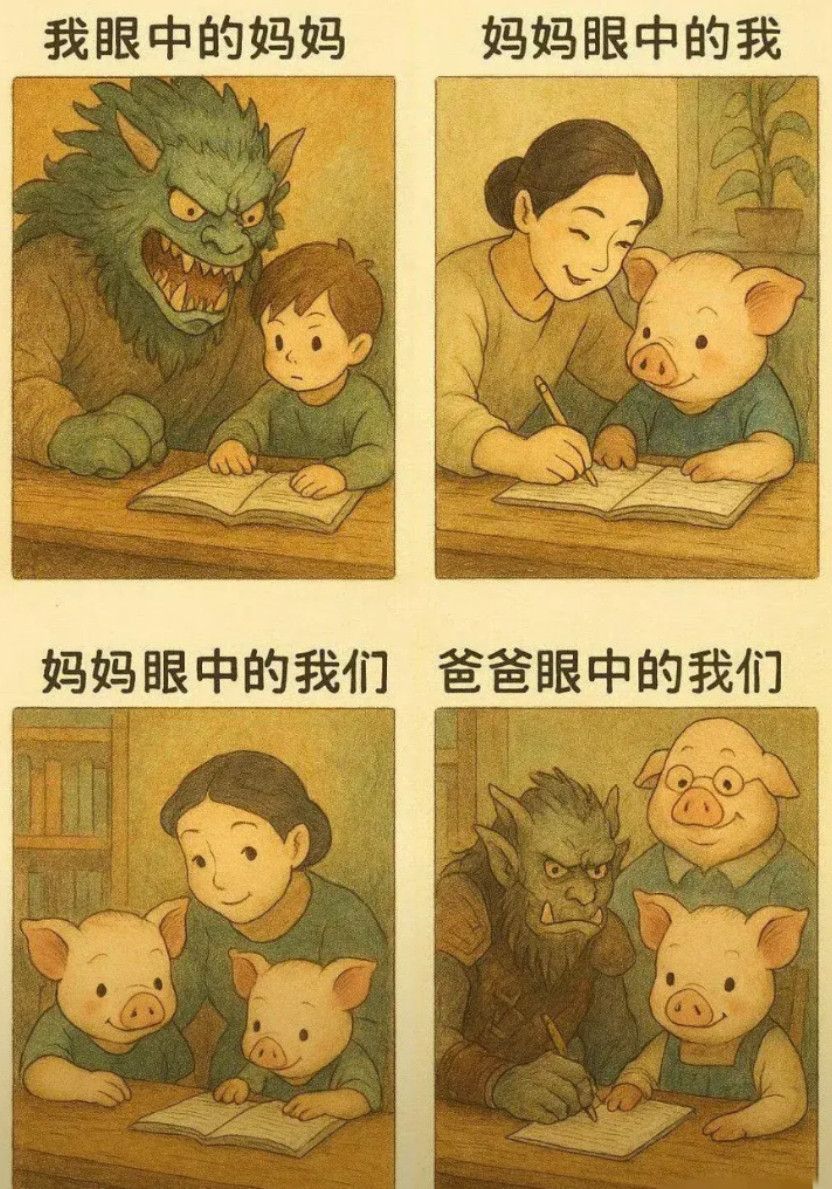 还是父亲一视同仁哎！辅导孩子作业，就是这种感觉