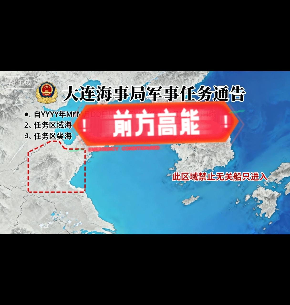 大连海事局发出通告：从今天下午四点钟起，到十二月七号下午四点，在渤海、黄海实施为