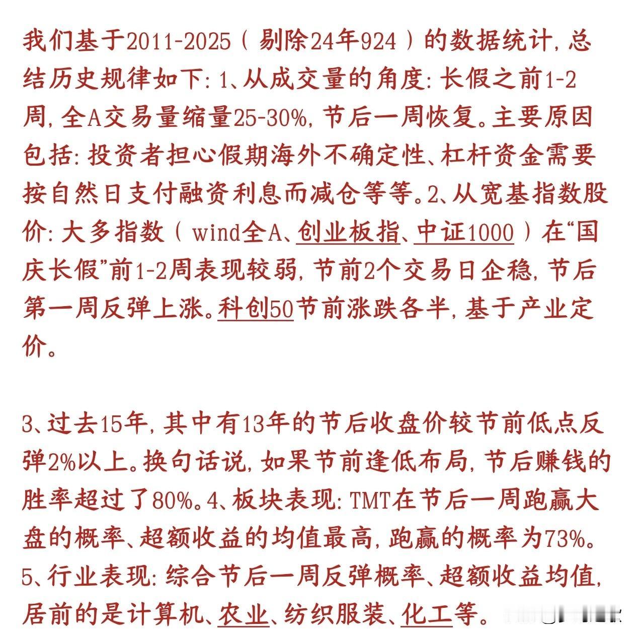 看看过去10年的数据，就知道持股还是持币过过国庆节了广发统计了2011到202