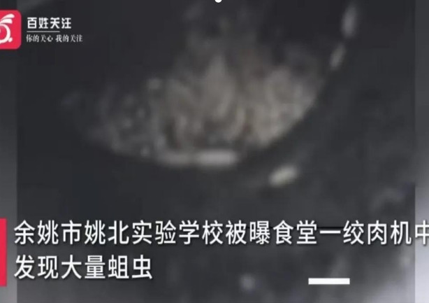 太恶心了！”浙江余姚，家长在学校陪餐时，发现食堂绞肉机内有大量蛆虫，而且都是活的